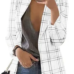 KPOP Women Checked Open Front Jacket image 2