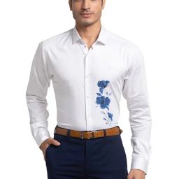 Raymond White Cotton Slim Fit Printed Shirt-picture-15