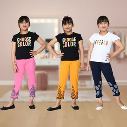 YK Girls Pack Of 3 Printed Cotton Lounge Pants-picture-13
