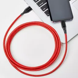 Bestor 1 m ‎65 W Nylon Outer Material VOC Fast Charging Round USB Type C Cable Red and White, BE-02 image 2