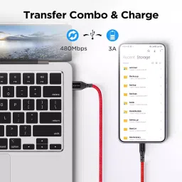 Bestor 1 m ‎65 W Nylon Outer Material VOC Fast Charging Round USB Type C Cable Red and White, BE-02 image 5