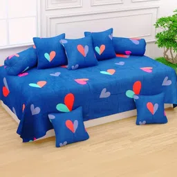 Homybees Blue Conversational 220 TC Single Bedsheet with 5 Pillow Covers-image-1