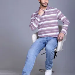 SANE ORIGINALS Men Striped Polo Collar Pockets T-shirt image 3