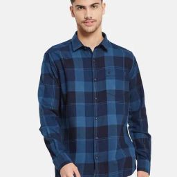 METTLE Navy Cotton Regular Fit Checks Shirt-picture-7