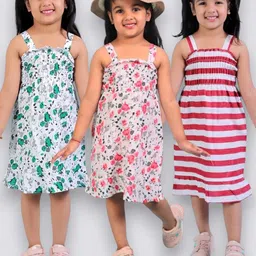 CHANDRIKA Girls Set of 3 Knee Length Printed Casual Dress-picture-38