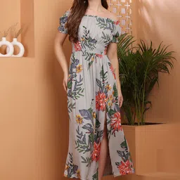 DEBONATELLA Women Floral Printed Off-Shoulder Maxi Dress-image-3