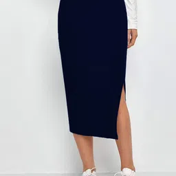 BUY NEW TREND Women Pencil Midi Skirt With Side Slit-image-96