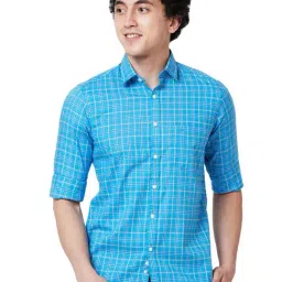 ColorPlus Medium Blue Cotton Tailored Fit Checks Shirt-picture-11