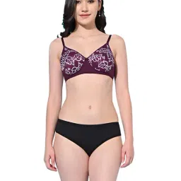 FIMS Wine & Black Self Pattern Bra Panty Set-picture-29