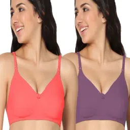 IN CARE Red & Wine Cotton T-Shirt Bras - Pack Of 2-image-4