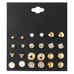 PolluxCraft Korean Set Of 12 Gold-Plated Artificial Stones-Studded Contemporary Studs image 3
