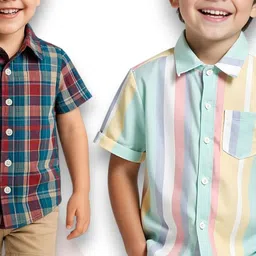 KIDGARB Multi Polycotton Cutaway Collar Printed Shirts-picture-57