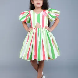 Pink Chick Girls Striped Cut-Out Applique Cotton Fit & Flare Dress with Matching clip-image-33