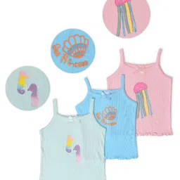 Mi Arcus 100% Cotton Pack Of 3 Sleeveless Sea Life Theme Printed Ribbed Vests - Multi Colour-image-97
