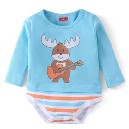 Babyhug 100% Cotton Knit Full Sleeves Onesies Reindeer Print - Blue-picture-23