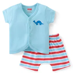 Babyhug Cotton Knit Single Jersey Half Sleeves Night Suit With Dino Print - Blue-picture-21