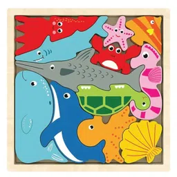 Urbane Chic Sea animal  Design  Wooden  Jigsaw Puzzle for Kids Shapes Toys - 12 Pieces-Multicolor-image-50