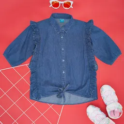 YU by Pantaloons Half Sleeves Frill Design With Knot Detailing Top - Blue-picture-13