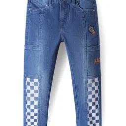 Pine Kids Full Length Washed Denim Jeans with Text Embroidery & Cut & Sew Design - Blue-picture-14