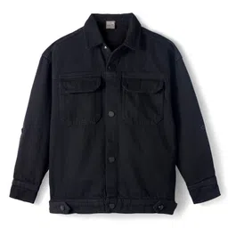 Little Kangaroos Cotton Woven Full Sleeves Solid Colour Shirt - Black-picture-16