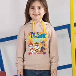 Spunkies Cotton Knit Paw Patrol Featuring Full Sleeves Characters Printed Light Winter Hoodie - Beige-image-71