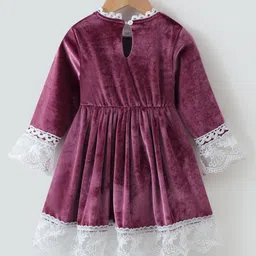 Kookie Kids Full Sleeves Solid Color   Frock with Frill Detailing & Bow Applique -  Maroon image 2