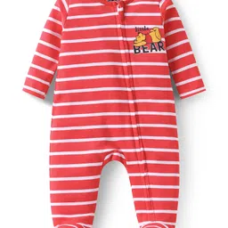 Babyhug Disney Interlock Knit Full Sleeves Sleepsuits With Winnie the Pooh Graphics Pack of 3 - Blue Green & Red image 2