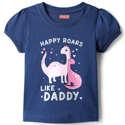 Babyhug Cotton Knit Half Sleeves Night Suit With Dino Print - Navy Blue image 2