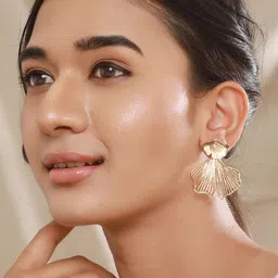 Jazz and Sizzle Gold Plated Petal Shaped & Textured Contemporary Studs image 4