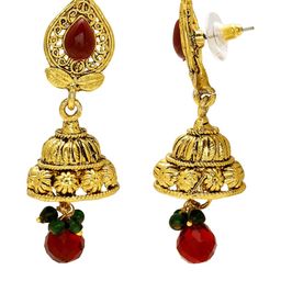 missmister Gold plated Brass heritage Red Bridal Wedding Jhumki Earrings for Women-picture-18