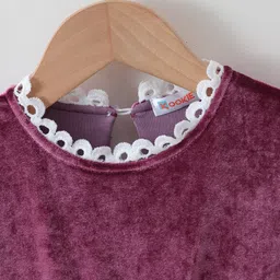 Kookie Kids Full Sleeves Solid Color   Frock with Frill Detailing & Bow Applique -  Maroon image 3