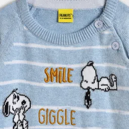 Mi Arcus Cotton Full Sleeves Peanuts Featuring Snoopy & Text Designed Striped Sweater - Blue image 4