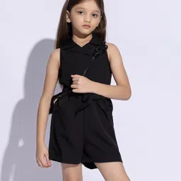 Taffykids Sleeveless Solid Blazer Style Jumpsuit - Black image 4