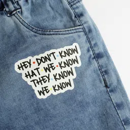 Olio Kids Denim Knit Above Knee Length Shorts With Friends Theme Print - Blue image 3