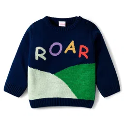 Babyhug Knitted Full Sleeves Sweater Set With Roar Design - Navy Blue image 2