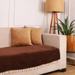 STITCHNEST Brown 2 Seater Chenille Sofa Cover-image-34