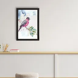 eCraftIndia Off-White & Pink Bird Satin Matte Texture UV Wall Painting image 1