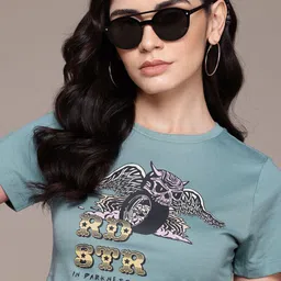 Roadster The Lifestyle Co. Graphic Printed Cotton Crop T-shirt-picture-26