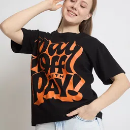 IVOC Women Typography Printed Raw Edge T-shirt image 1