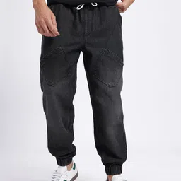 glitchez Men Faded Silky Denim Relaxed Jogger Fit Jeans image 4