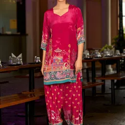 MOJILAA Abstract Printed Sweetheart Neck Tunic With Palazzo-picture-32