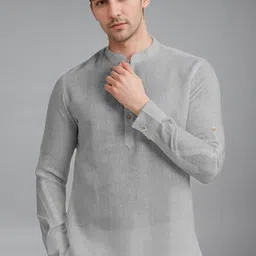 APEKTRA Band Collar Roll-Up Sleeves Straight Short Kurta-picture-25