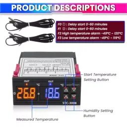 amiciSmart Digital Temperature Controller AC 220 V Thermostat with Dual 10 Amp Relay for Heating & Cooling, 1xSTC-3008-220V image 3