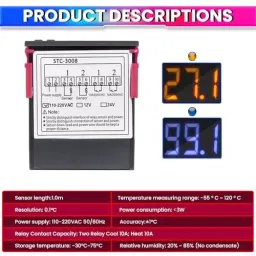 amiciSmart Digital Temperature Controller AC 220 V Thermostat with Dual 10 Amp Relay for Heating & Cooling, 1xSTC-3008-220V image 5