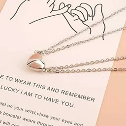 Lovemi Movements Unisex Stainless Steel Silver Plated Heart Shaped Pendants with Chains-image-28
