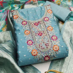 SAINOOR Floral Woven Design Zari Semi-Stitched Dress Material-picture-21