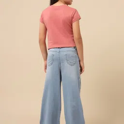 U.S. Polo Assn. Kids Girls Wide Leg Mid-Rise Mildly Distressed Light Fade Stretchable Jeans image 2