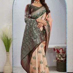 SATYAM WEAVES Ethnic Motifs Zari Banarasi Saree with Unstitched Blouse Piece image 2