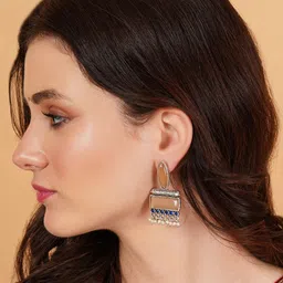 JEWILLEY Parnika Silver-Plated Artificial Stones Studded & Beaded Oxidised Drop earrings image 3