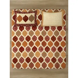 Rajasthan Decor Beige Geometric Print Cotton King Size Bed sheet with 2 Pillow Covers Multi Color image 3